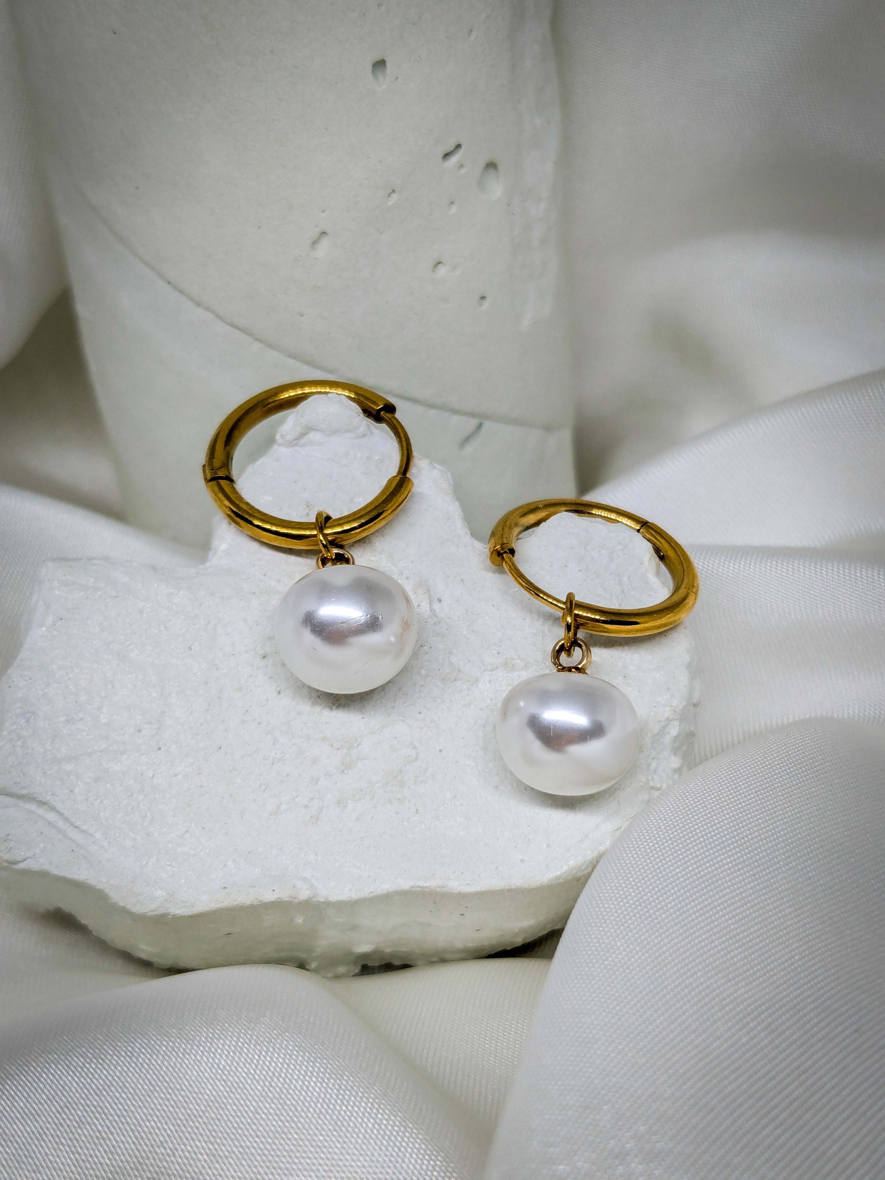 Classic Pearl Drop Hoop Earrings