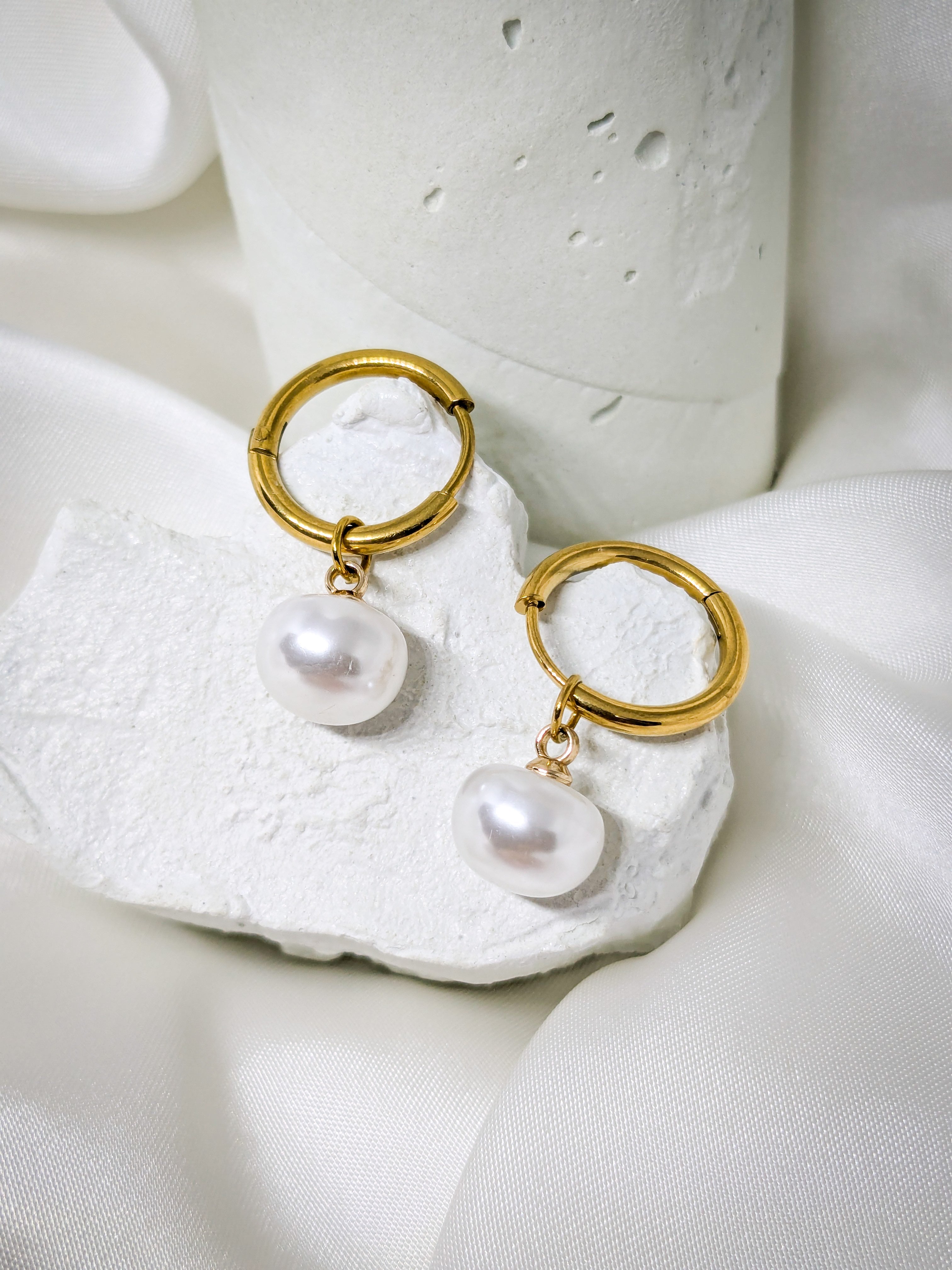 Classic Pearl Drop Hoop Earrings