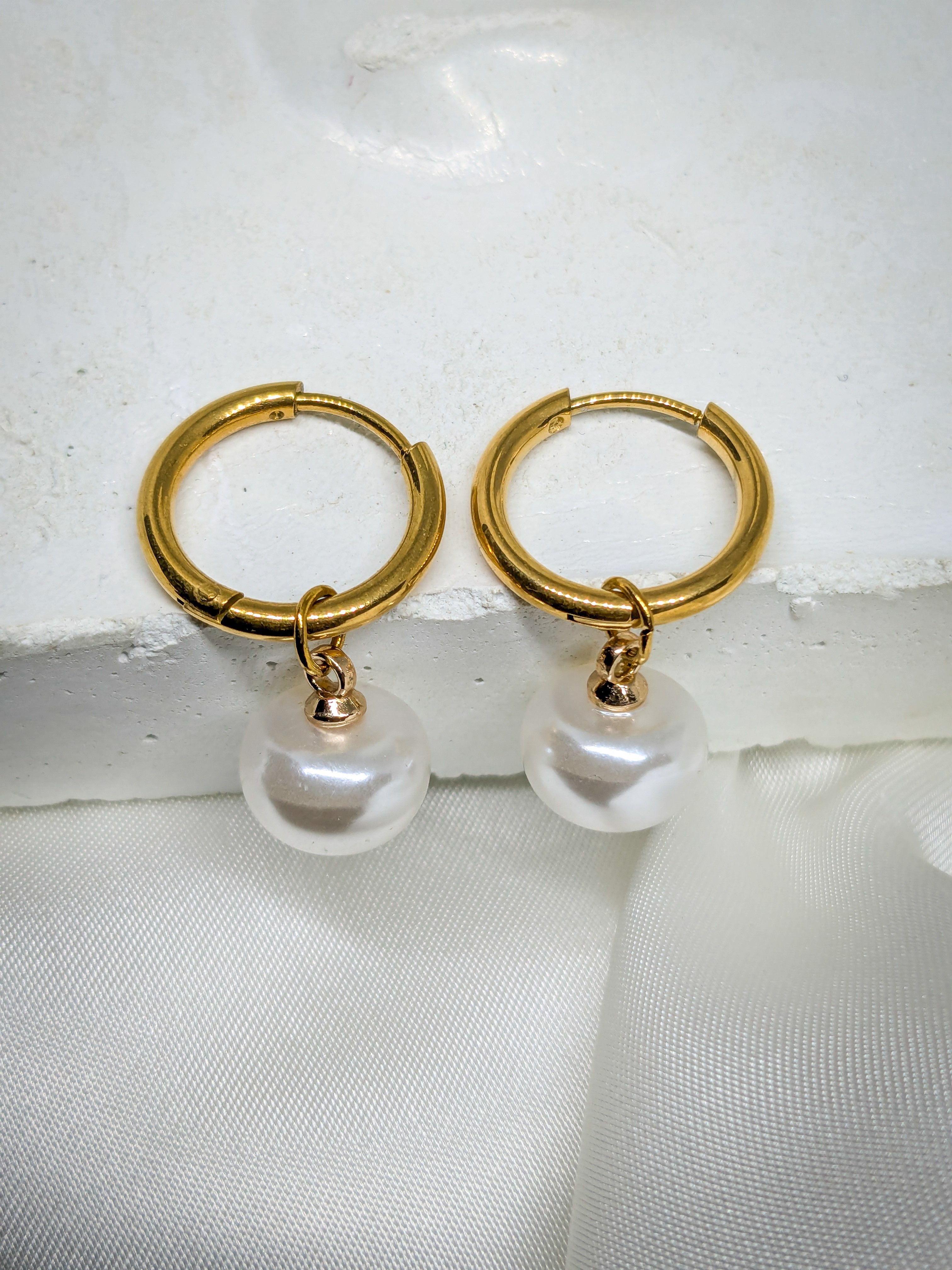 Classic Pearl Drop Hoop Earrings