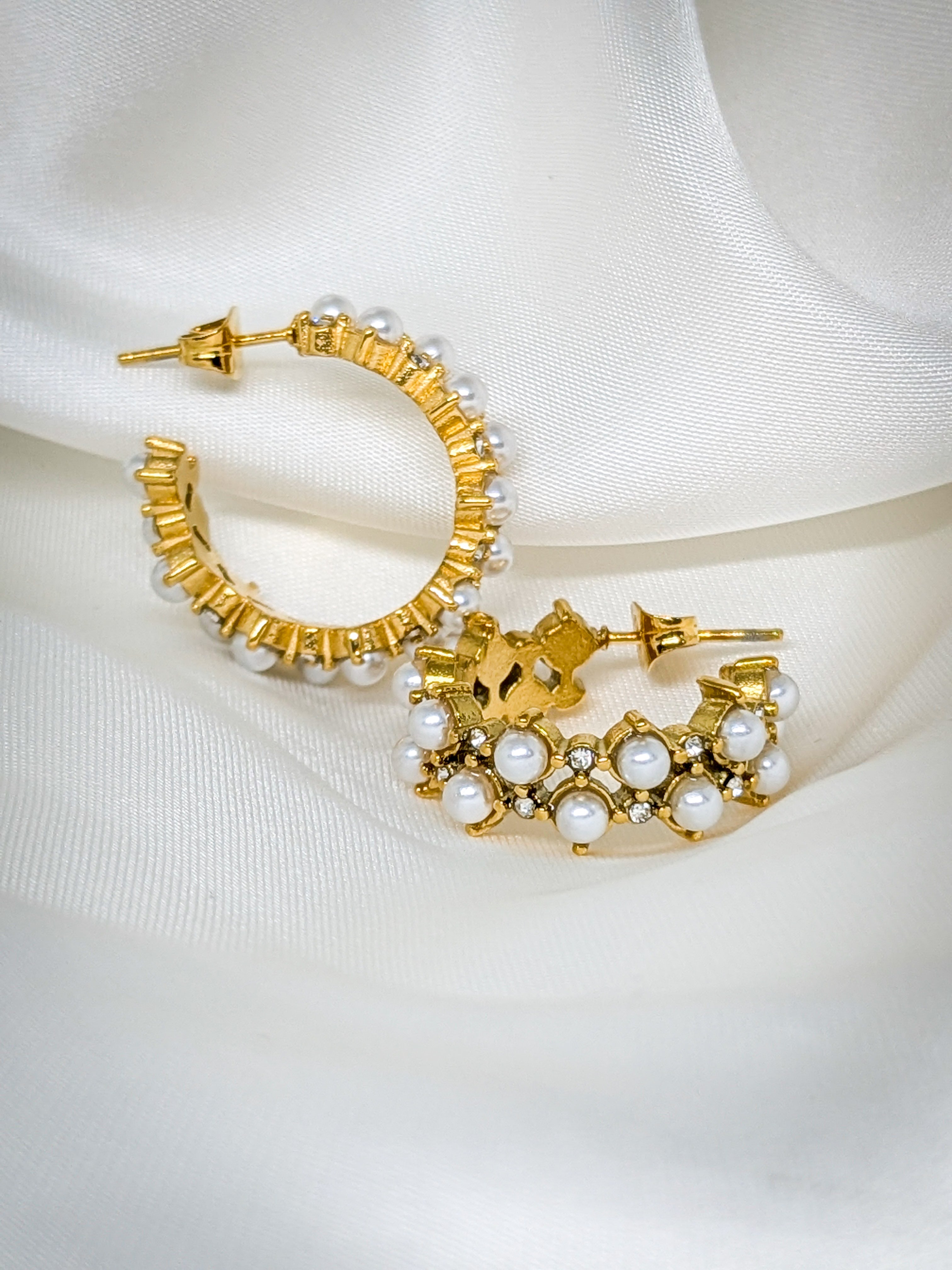 Pearl Blossom Hoop Earrings