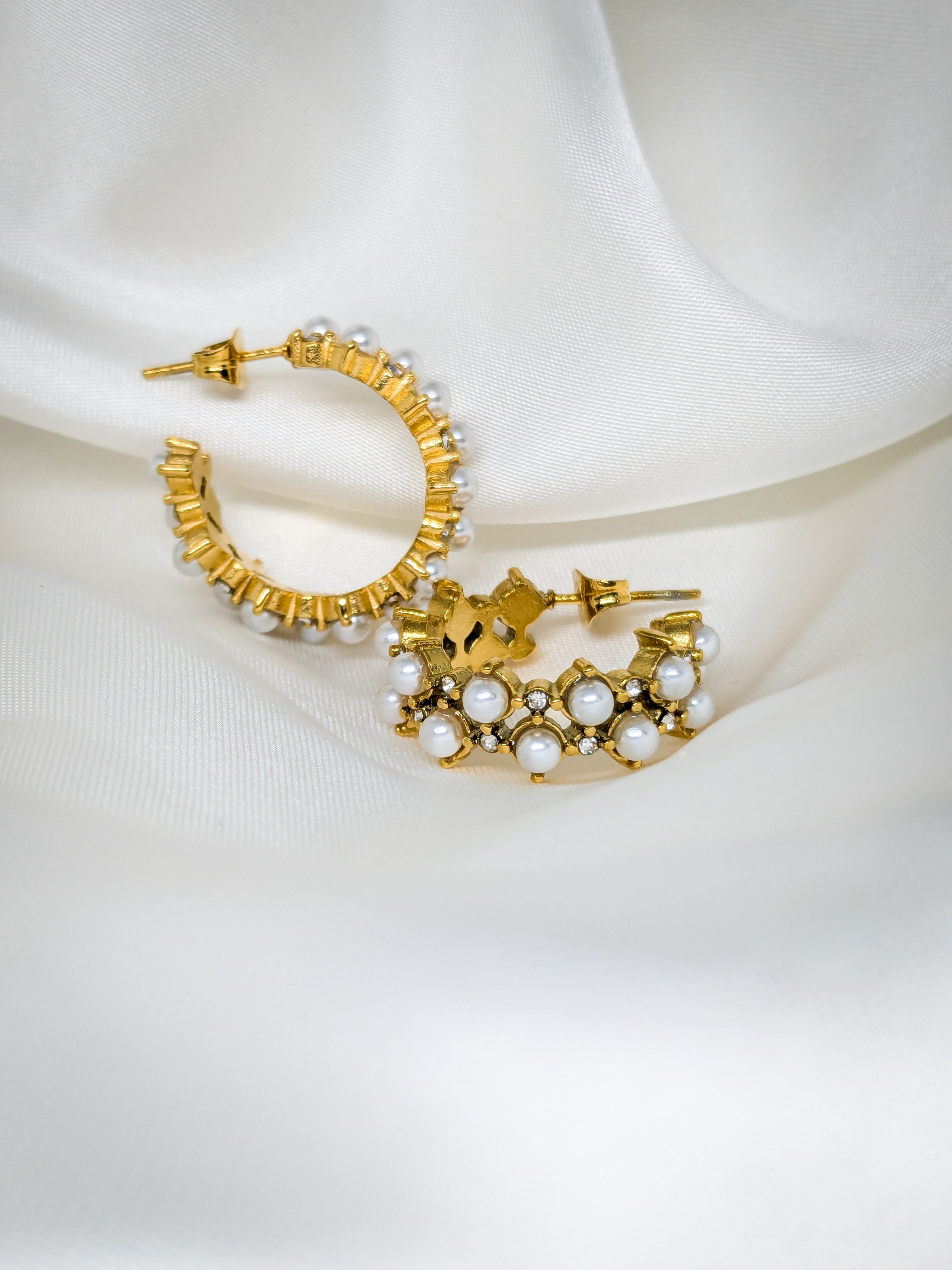 Pearl Blossom Hoop Earrings