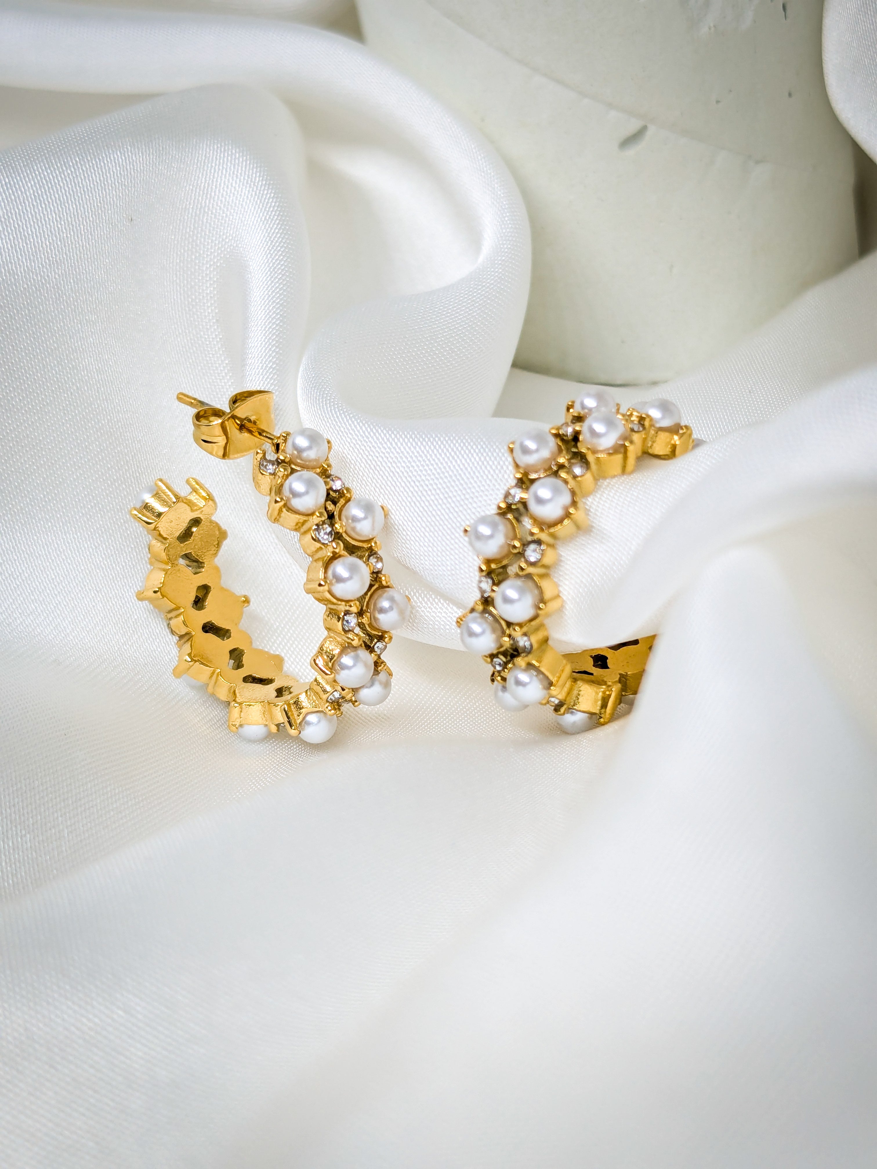 Pearl Blossom Hoop Earrings