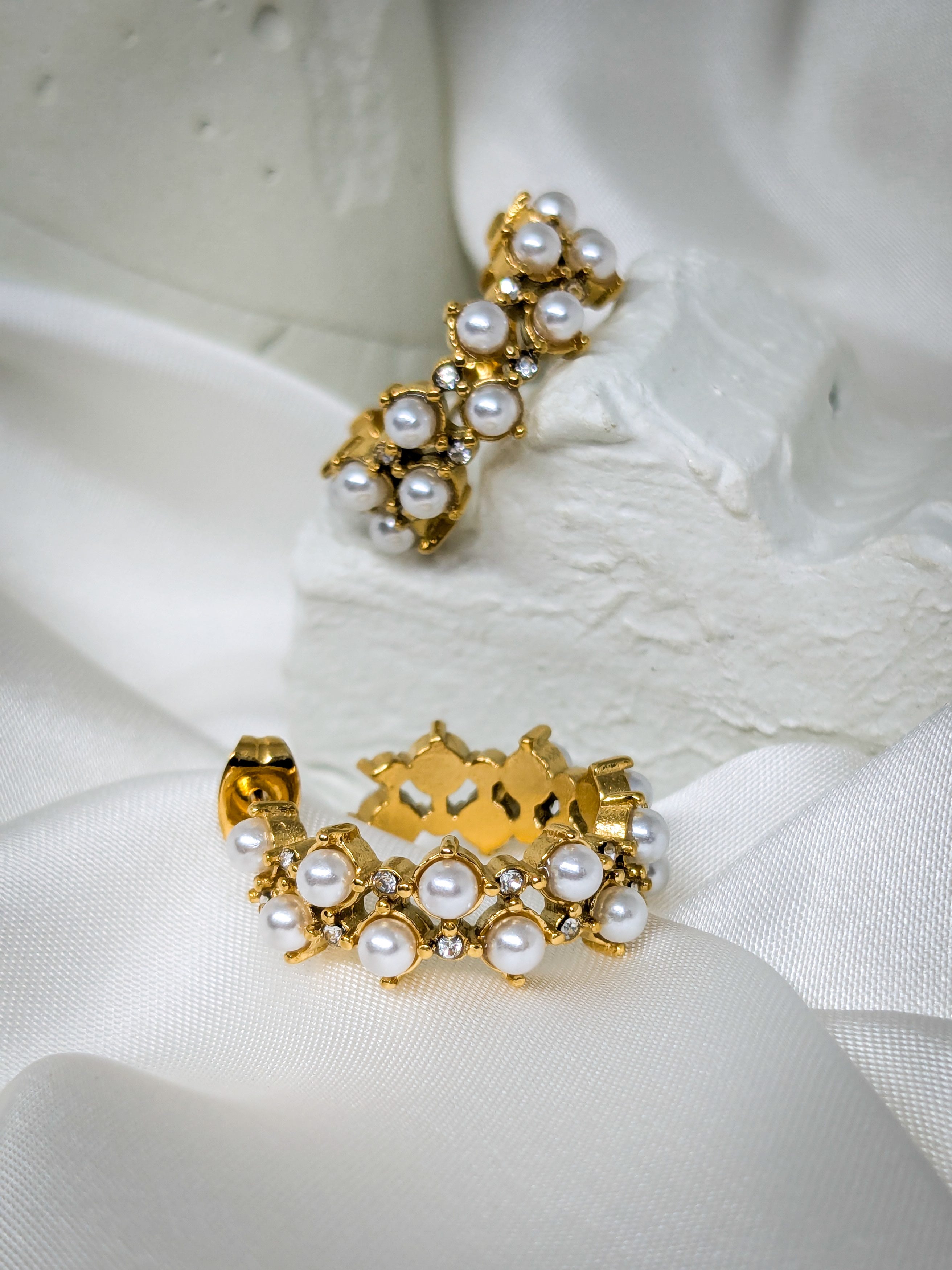 Pearl Blossom Hoop Earrings