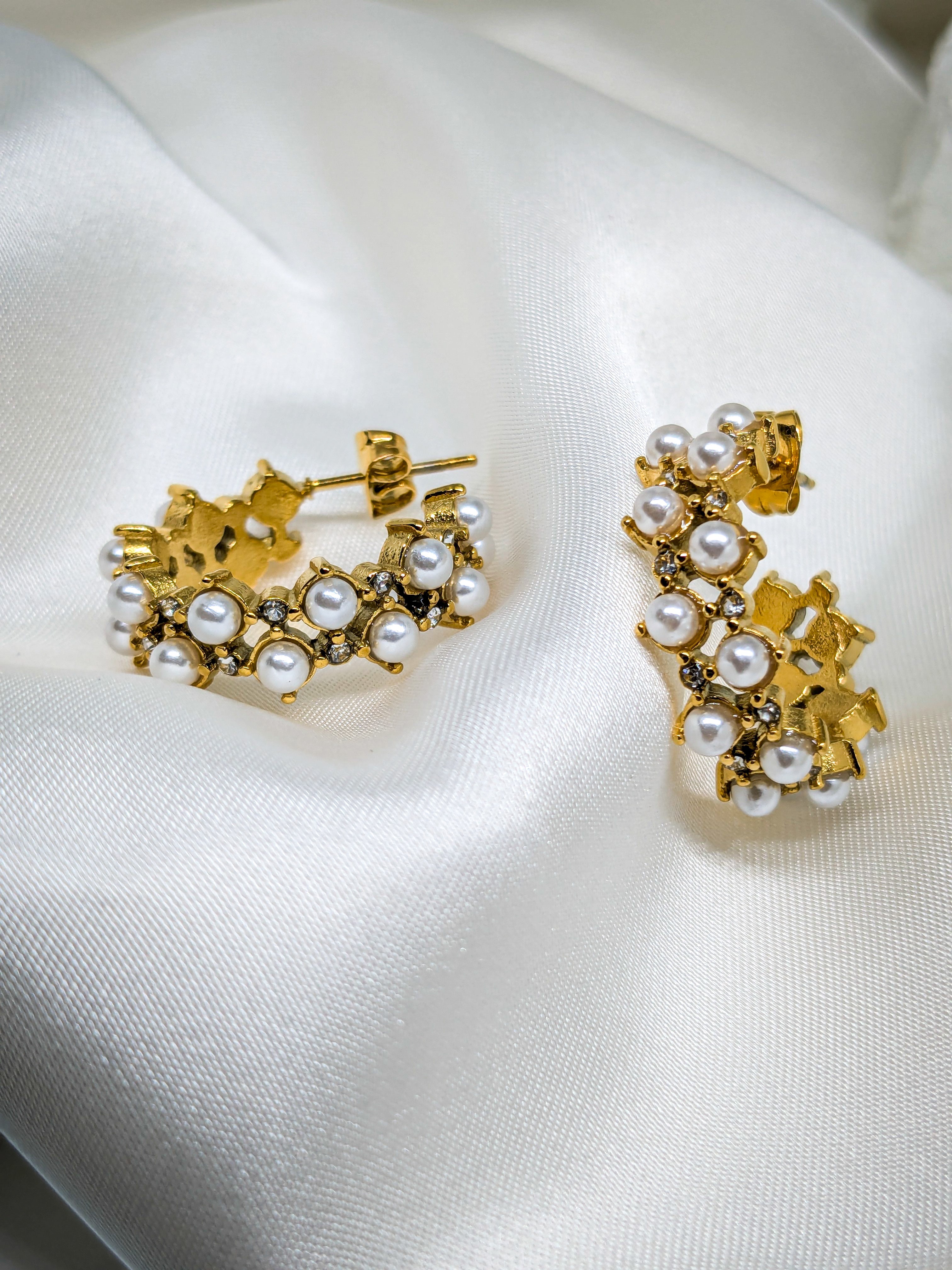 Pearl Blossom Hoop Earrings